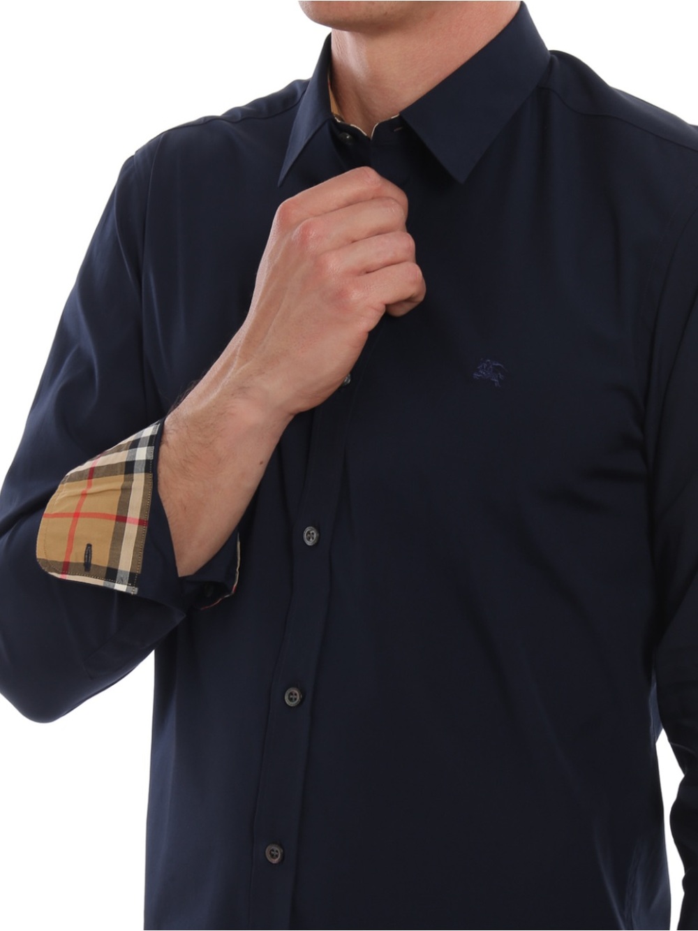 Burberry Brit Flip Cuff Men's Large Navy Button-Down Shirt Nova Check